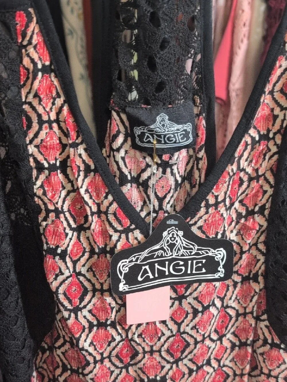 Angie Pink & Black Geometric Mini Slip Dress NWT - Picture 3 of 6